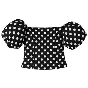 River Island Shelly Bardot Off The Shoulder Polka Dot Blouse Top Black US Sz 6